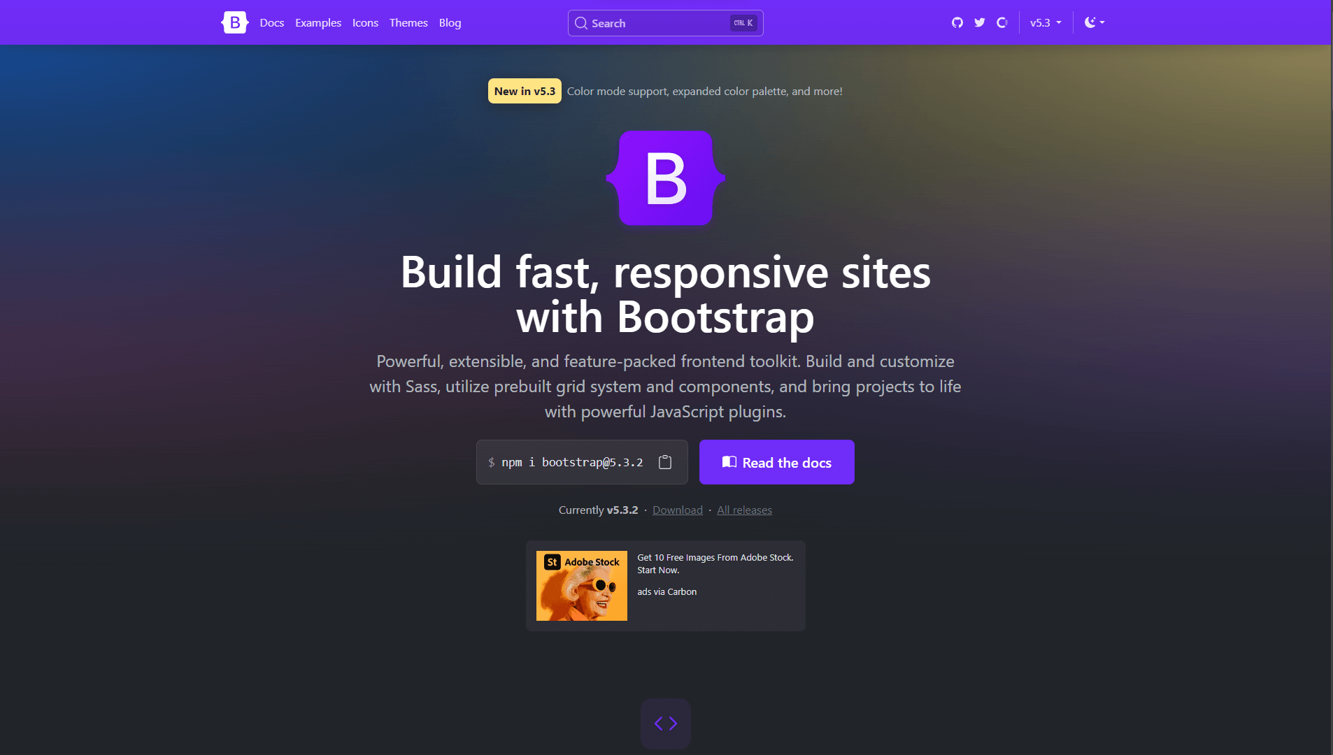 Bootstrap website homepage.